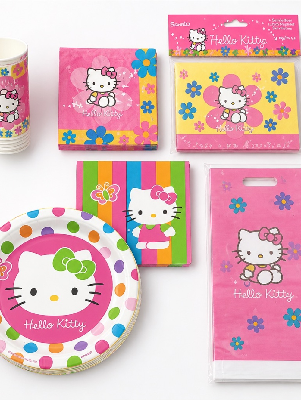 Hello Kitty Multicolor Girls Party Tableware Set - Pink, Yellow, Green, Blue